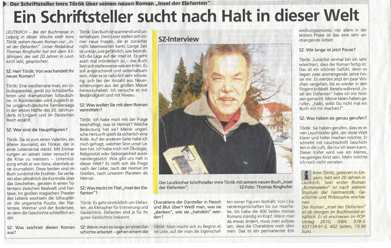 Interview mit Imre Török in der Schwäbischen Zeitung